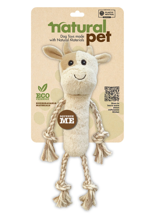 Natural Pet Plush Cow With Rope