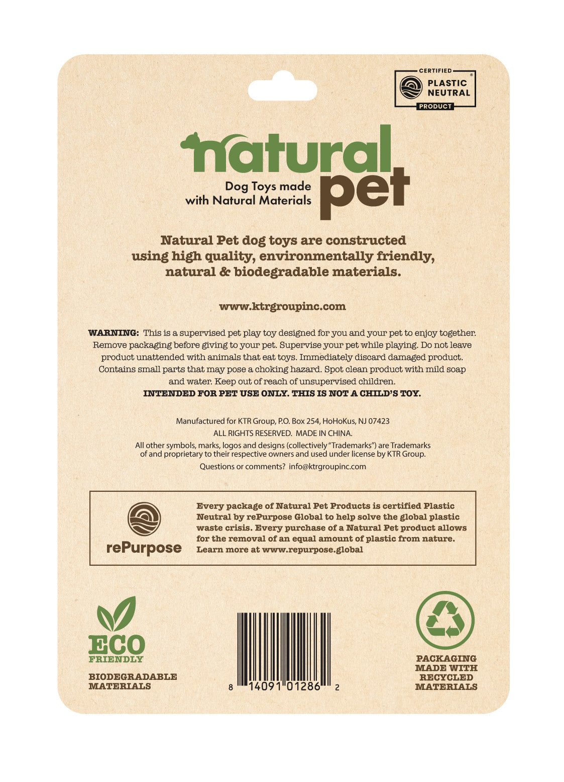 Natural Pet Canvas Hemp Turtle