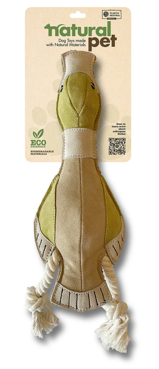 Natural Pet Leather Duck With Rope