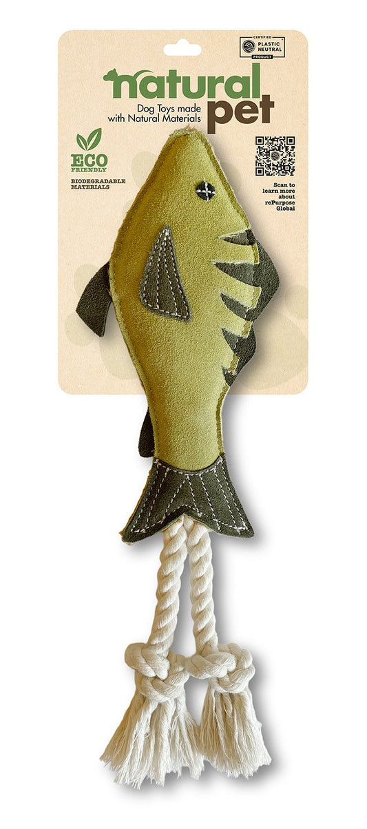 Natural Pet Leather Fish With Rope