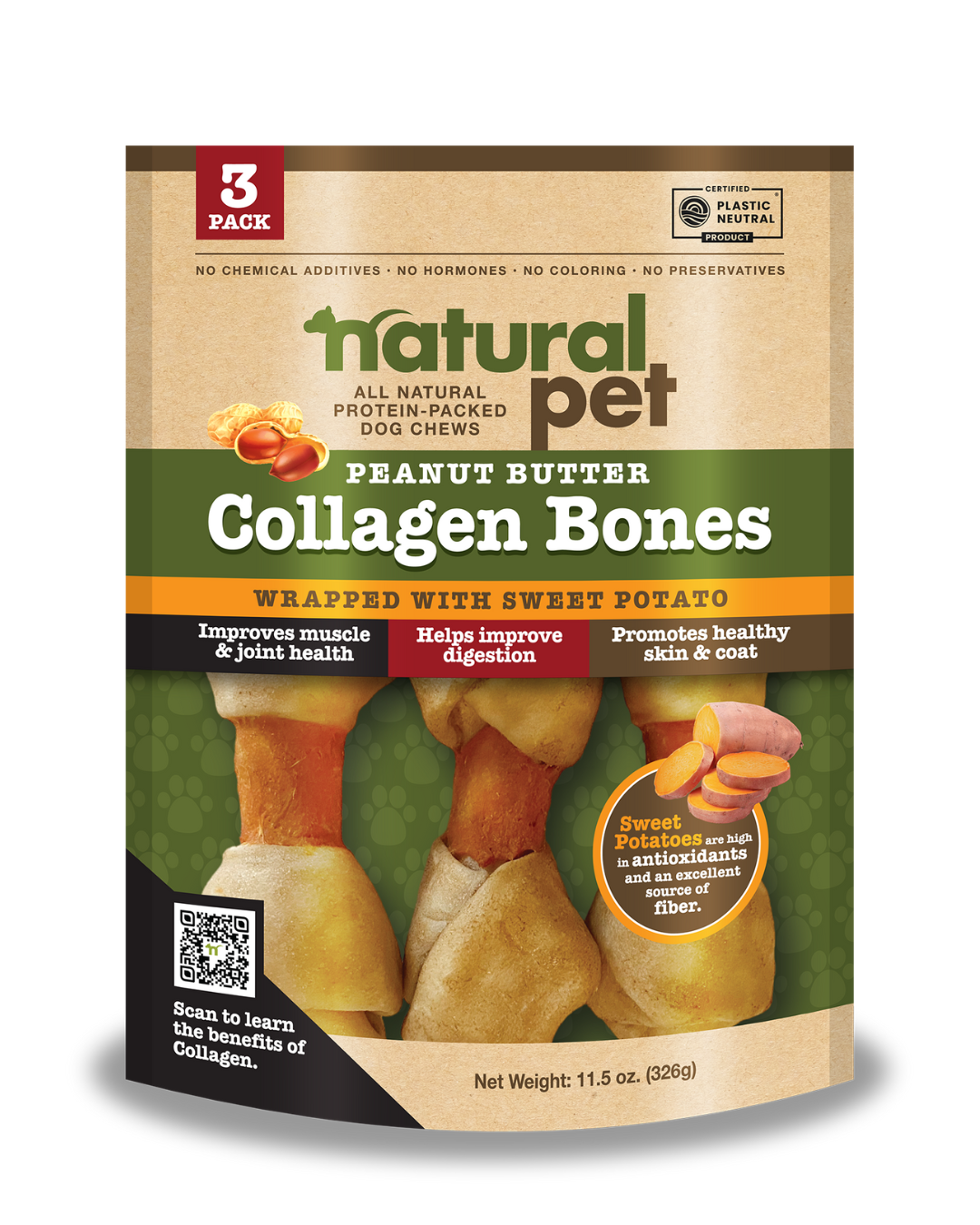 Natural Pet 3 Count Collagen Bones With Sweet Potato