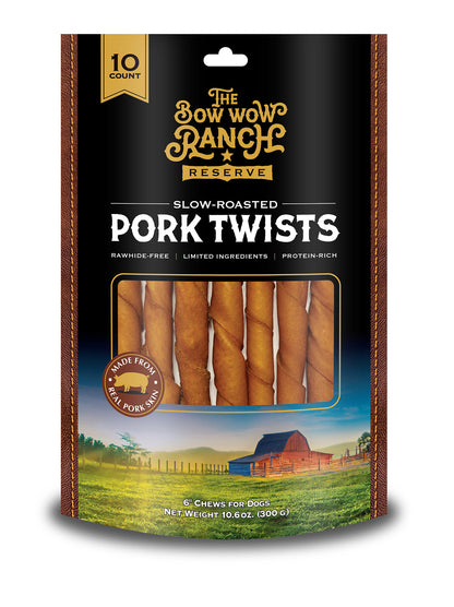 The Bow Wow Ranch 6" Roasted Pork Skin Twists, 10 Count