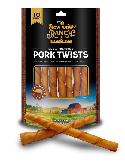 The Bow Wow Ranch 6" Roasted Pork Skin Twists, 10 Count
