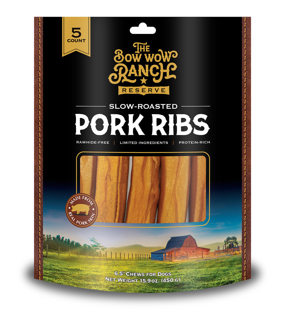 The Bow Wow Ranch 6.5" Roasted Pork Ribs, 5 Count