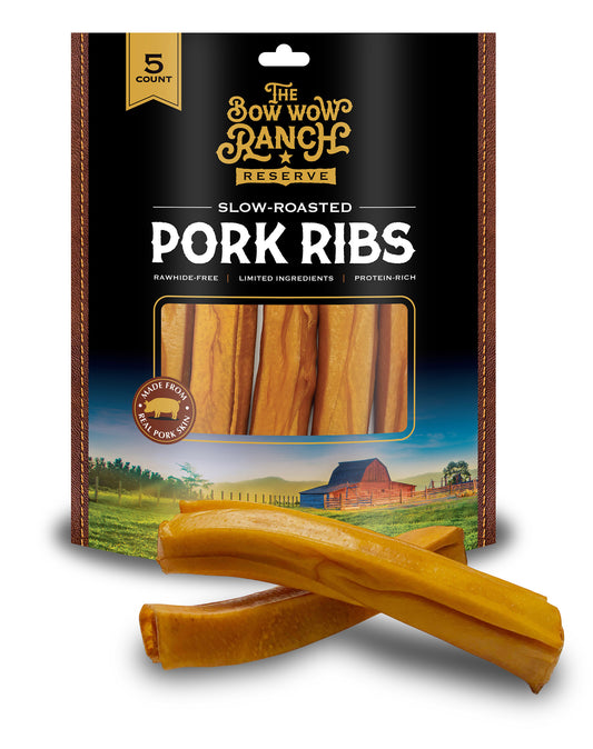 The Bow Wow Ranch 6.5" Roasted Pork Ribs, 5 Count