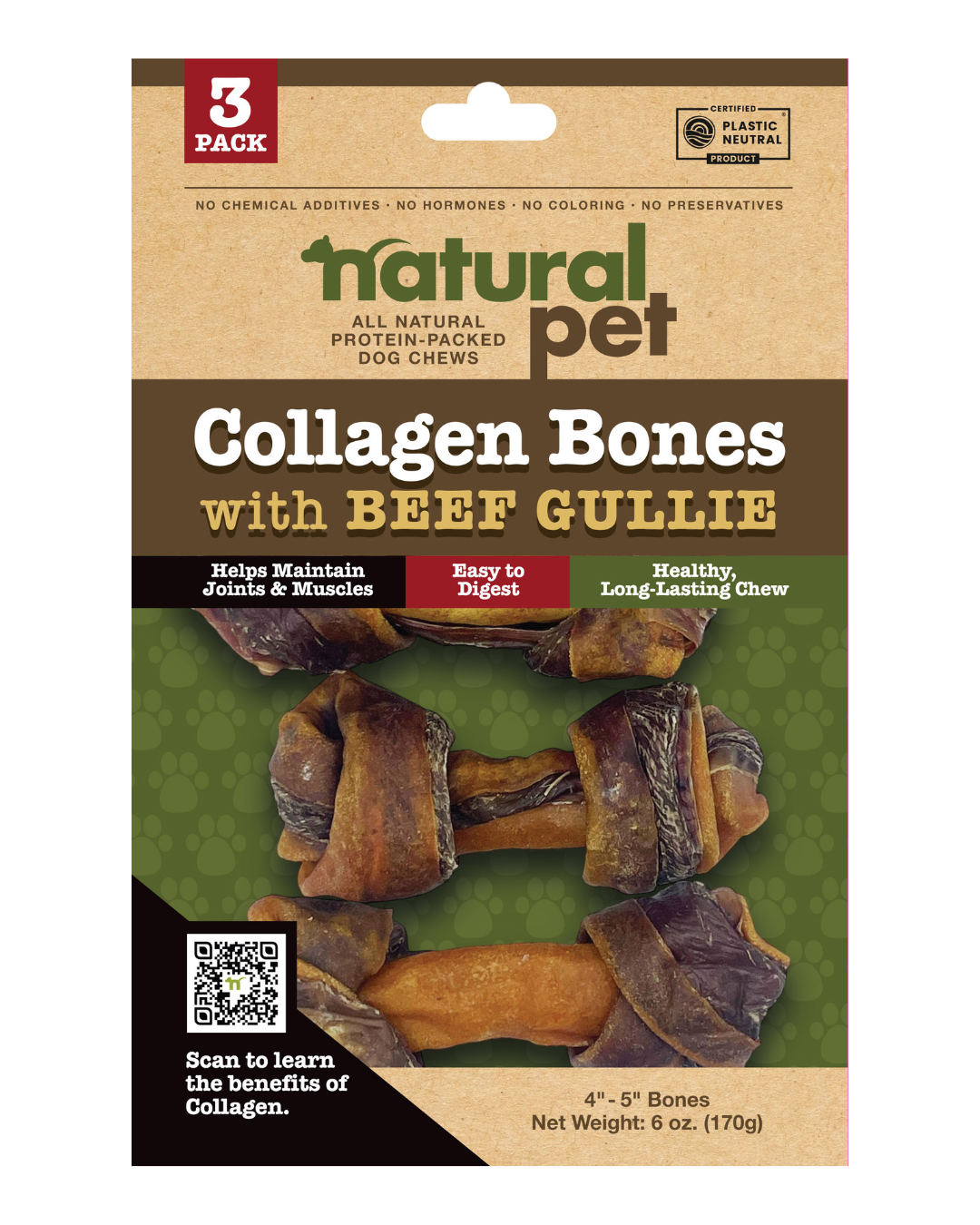 Natural Pet Collagen 4"- 5" Gullie Bones, 3 Count
